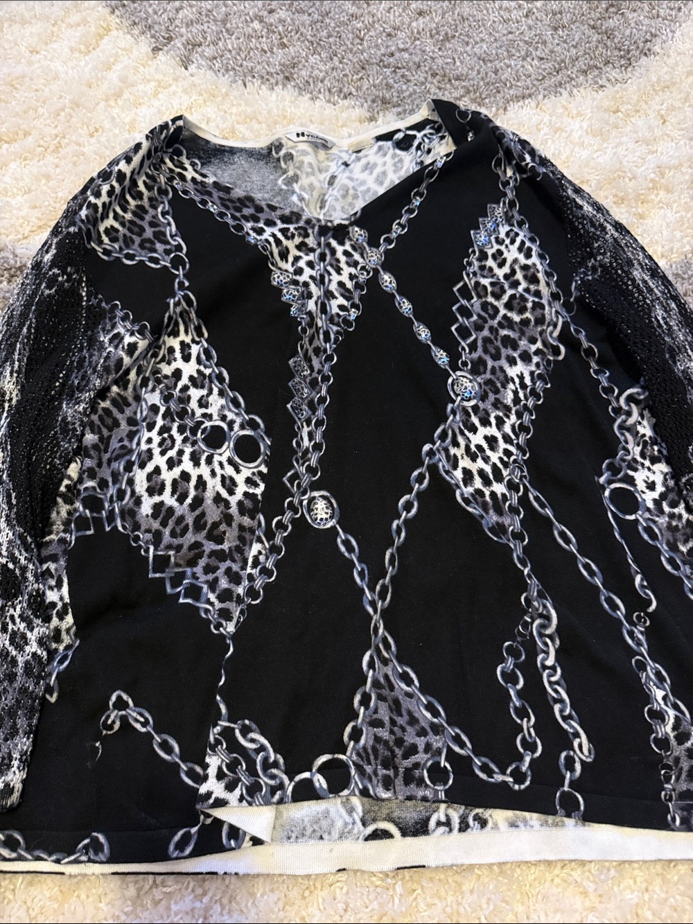 Women’s Black Chain & Leopard Print Crewneck Sweater